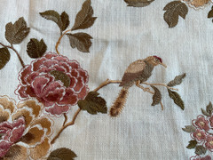 BEAUTIFUL 100 % COTTON FABRIC EMBROIDERED WITH FLOWERS AND BIRDS IN MULTICOLOR
