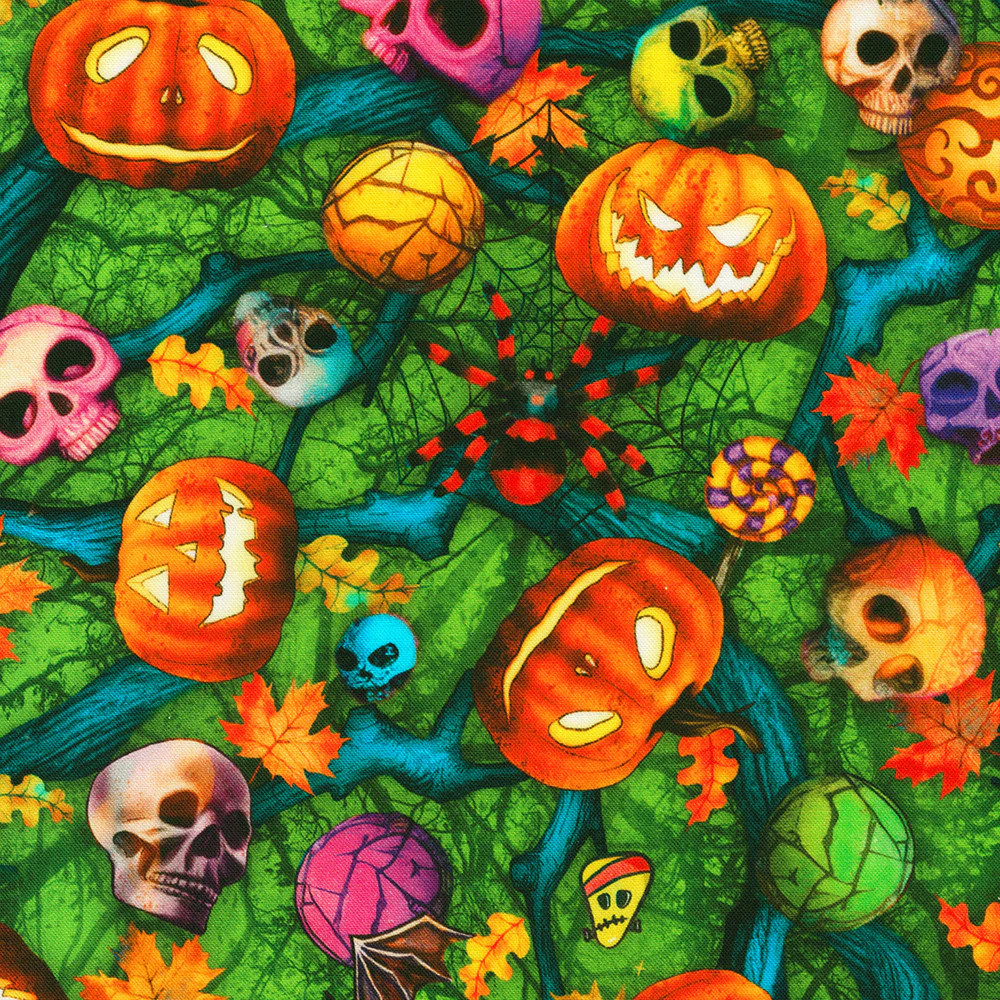 KAUFMAN – Bright Frights by Catriona Crehan – Spooky Toss – Acid Lime 1/4yd
