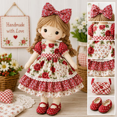 Red Floral Fabric Squares 5X5 Inch, 42 Pcs 100% Cotton Charm Packs for Quilting,