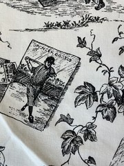 Vintage Baseball Motif Black Cream Toile Decorator Fabric 1.5 yds x56″