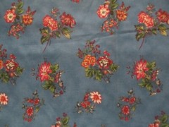 Fabric Red Rooster “Floral Blues” Flowers of Red Coral Blue on Blue $3.75