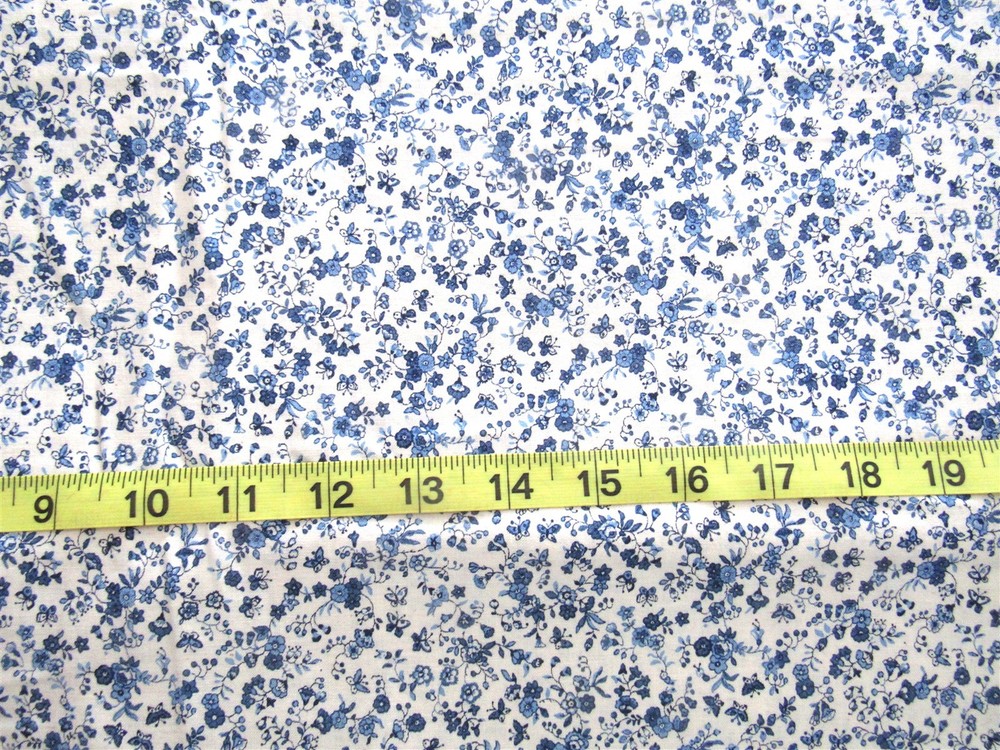1 yd Prewashed Cotton Fabric Off White with Flowers & Butterflies in Blues