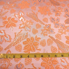 Metallic Brocade Fabric Tangerine Orange Bird Heart Floral 57″ Wide by the Yard