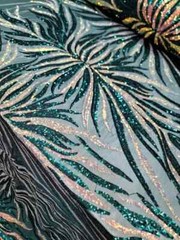 **Green 4-Way Stretch Iridescent Sequin Lace Fabric – 60″ Width, Sold by the Yar