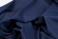 Vintage Drago Super 130’s Wool – 2.4m – 240g – Navy Pinstripe w/ Burgundy & Azur
