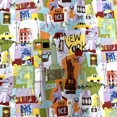 Green Blue Yellow Orange New York City Theme Cotton Fabric BTHY #56