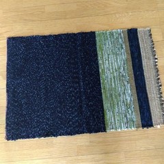Fabric Handwoven Tote Bag Recycled Strips 85cm x 45cm Blue Grey Accents