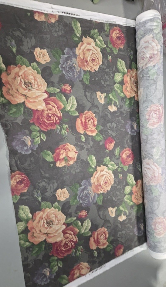 Covington 5th Avenue Designs Roses On Black Fabric 1 Yard /36″ Long x 57″ Wide