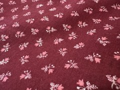 VTG Cranston Cotton Fabric Burgundy Wine Maroon Ditsy Pink Floral BTY Quilt Doll