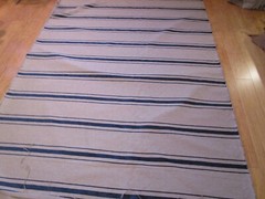 Tan Indigo KRAVET Organic stripe heavy upholstery Fabric BTyd Chenille Linen