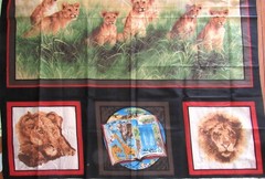 1 panel “My African Journey” Lion Cubs, Map Quilt Top/Wall Hanging 36″ x 44″