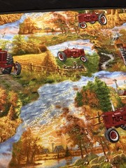 Cotton Farmall Tractors Pumpkins Autumn Fall Farm Fabric Print by Yard 36x 42