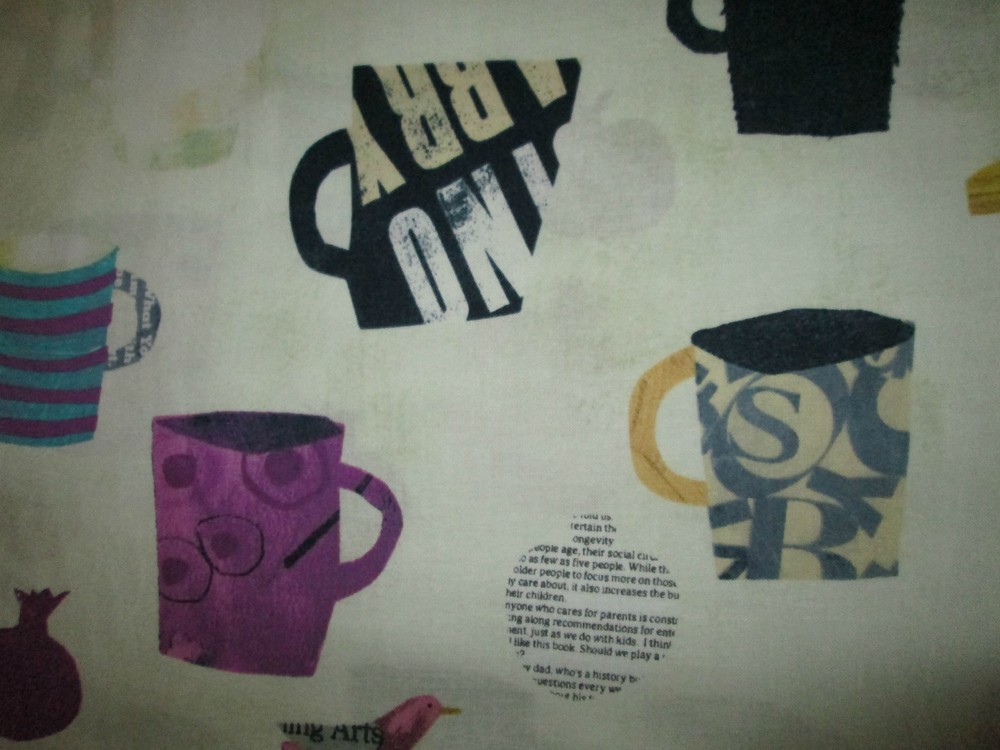 MOD COFFEE CUPS SPECIALTY DRINKS OFF WHITE COTTON FABRIC BTHY