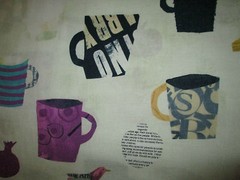 MOD COFFEE CUPS SPECIALTY DRINKS OFF WHITE COTTON FABRIC BTHY