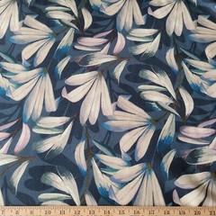 Delicate Flowers on Slate Blue Wool-Blend Ease-Stretch Heavy Suiting – Unique!