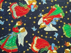 Angels Stars Doves Gold Highlights Cranston Cotton Fabric BTFQ 18×22 Navy Blue