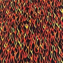 BLAZING FLAMES on Black Print Cotton Calico Crafting Fabric 4 1/2 Yard X 44”