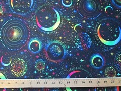 Planets Ringed Moon Stars Bright Colors Cotton Fabric FQ