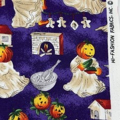 Hi-Fashion Fabrics Ghosts Party Prep Pumpkins Halloween Purple Cotton 1/2 Yd