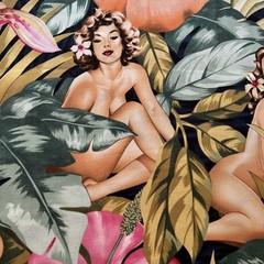 Alexander Henry Fabric Yd Mirage Sexy Pinup Island Girls Hibiscus Palm Leaves