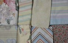 5 lb 14 oz Box Pink Yellow Assort Fabric Scraps Most 2″-4″ narrow pieces FSBTB86