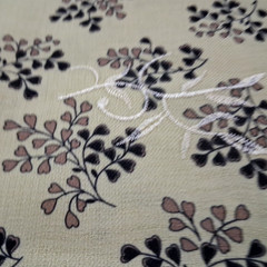 3 yd x 58″ w Polyester Fabric Light Lime w/Black & Brown Leaf Design NO STRETCH