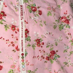 Pink Fabric Pink Maroon White Floral Green Vines 100% Cotton 2-1/2 yds x 43”