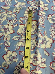 Mid Century Repro Large Ivory & Burgundy Floral Print on Blue JoAnn BTHY