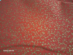 Vintage Red & Gold Handmade Tablecloth 68″ x 44″ Floral Scroll Design 1970’s
