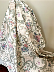 Anna Ruben 1990 Cotton Sateen Fabric Country Cottage Floral Lace Scrolls 4 yds.