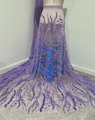 Lavender Beaded Sequins Embroidery Lace Fabric 50” Width By The Yard