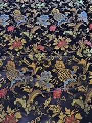 Luxurious Black Metallic Gold Chinese Brocade Asian Satin Floral 46″ by 3.75 Yds