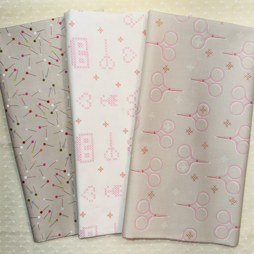 Moda Make Time Sewing Themed Cotton 1/2 Yard Bundle 3 Prints Aneela Hoey
