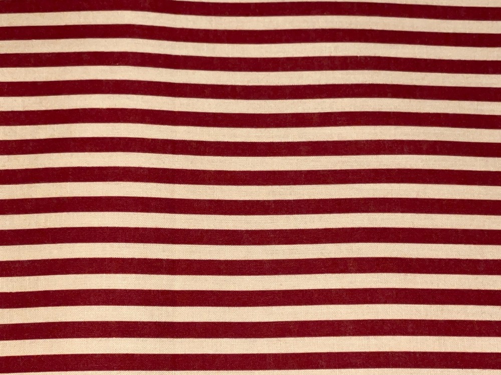 By 1/2 Yd Dark Red & Tan Stripe Vintage Cotton Fabric BTHY Maroon Cream