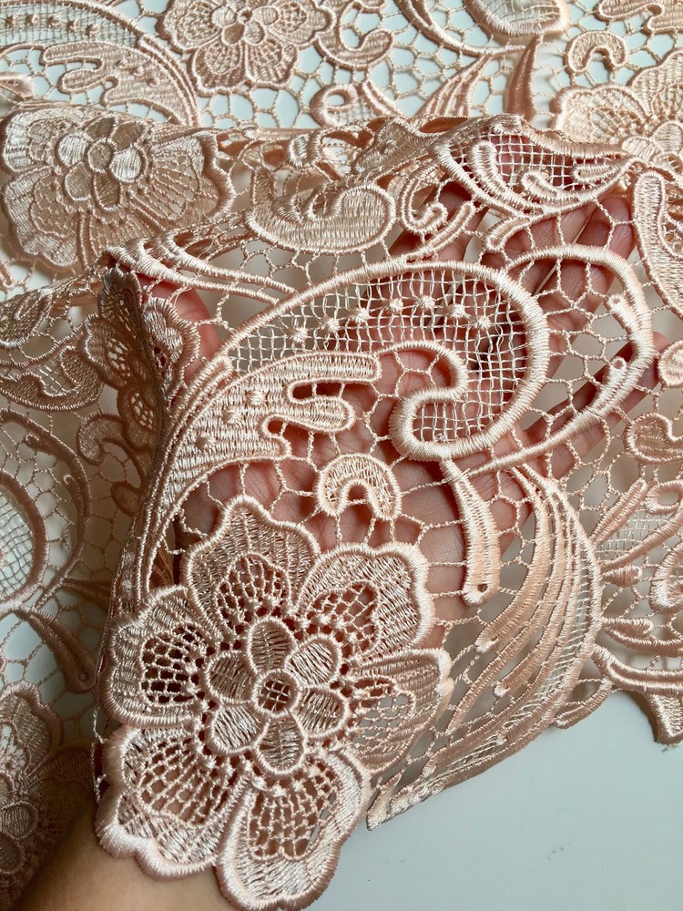 Maggie BLUSH PEACH Guipure Venice Heavy Lace Fabric by the Yard – 10019