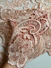 Maggie BLUSH PEACH Guipure Venice Heavy Lace Fabric by the Yard – 10019