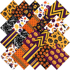 20 Pieces 10 X 10 Inch Halloween Fabric Quilting Bat Pumpkin Skull Print Patchwo