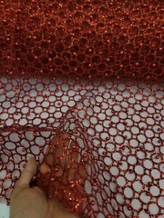 Fabric Sold By The Yard Burgundy Beaded Lace Glitter Sparkle Pearls On Mesh Prom