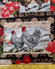 French Country Rustic Rooster Hen & Floral Patchwork David Textiles 22″x14″