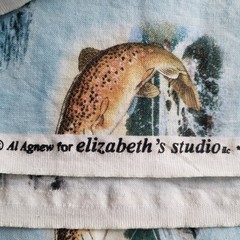 Elizabeth’s Studio Fabric 1 Yd Al Agnew Trout Lodge Cabin Rainbow 44″ Wide
