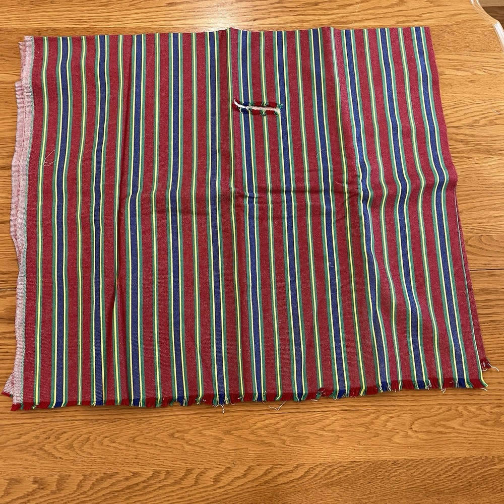 Vintage Stretch Denim Fabric Red Blue Green Stripes Distressed 60” x 51”