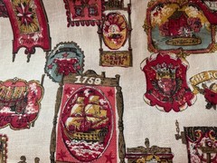 Vintage Americana Colonial Woven Cotton Fabric Tavern Signs 7+ Yards 44″