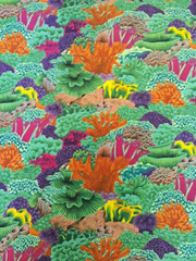 3 YD Vintage Cotton Fabric Psychedelic Groovy Tropical Reef Bright Colorful