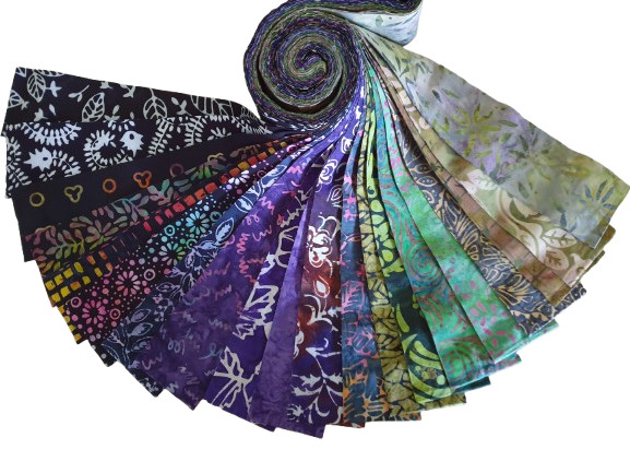 Batik 100% Cotton Fabric Jelly Roll 40 or 20 x 112cm x 6.35cm Forest
