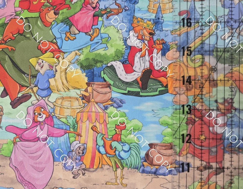 Custom 100% Cotton Woven Fabric Robin Hood Movie Cartoon By The 1/4 Yard 9×56