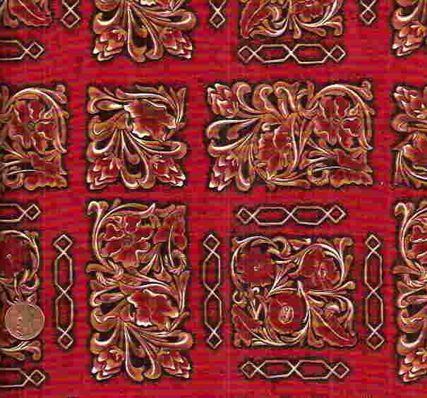 Aint No Bull western tooled leather look red squares western Riverwoods fabric