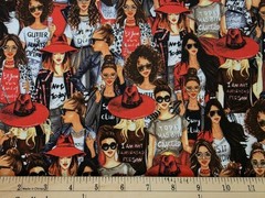 JoAnn Fabric – SASSY PACKED WOMEN WITH RED – by the HALF yd (18″)