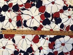 1970s Klopman Mills 44” wide Red, White And Blue Large Floral Fabric, 1 7/8 yd.
