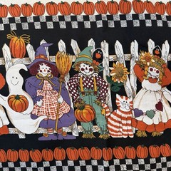 Vintage Scarecrow Border Halloween Pumpkin Fabric Springs Industries 59×72”
