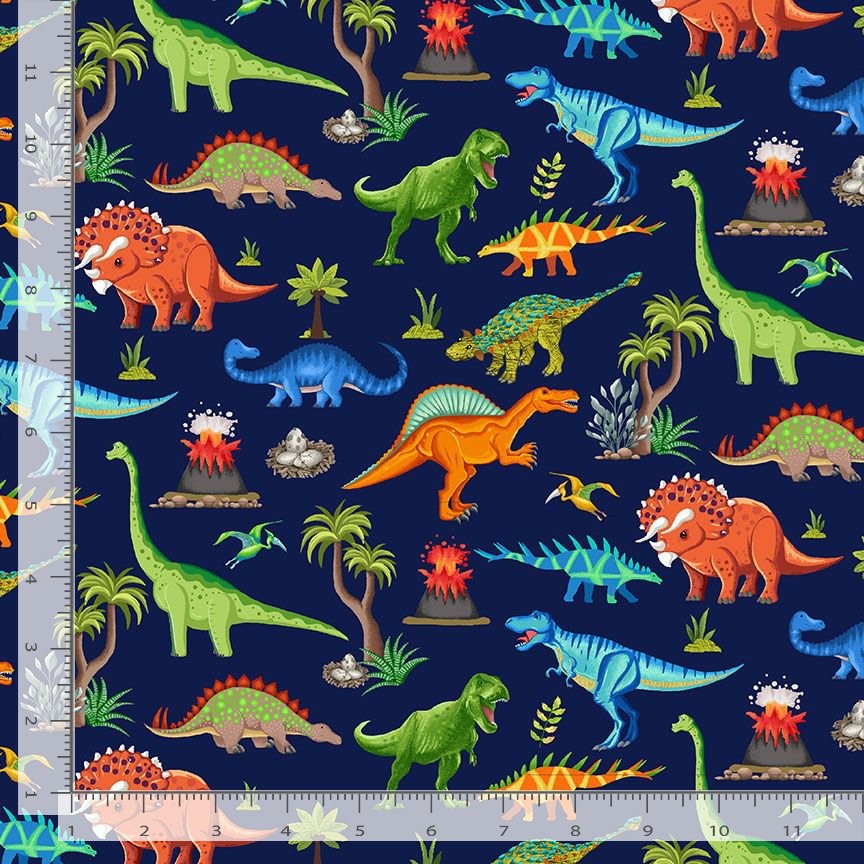 Animal Fabric | Dinosaur Dig Dino Scenic Blue | Timeless Treasures YARD